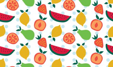Meyvelerle kusursuz tekrarlanan desen. vektör illüstrasyonu