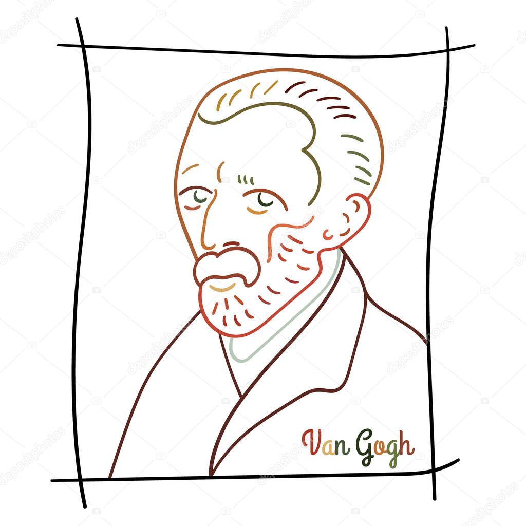 Portrait of Vincent Van Gogh. Vector illustration