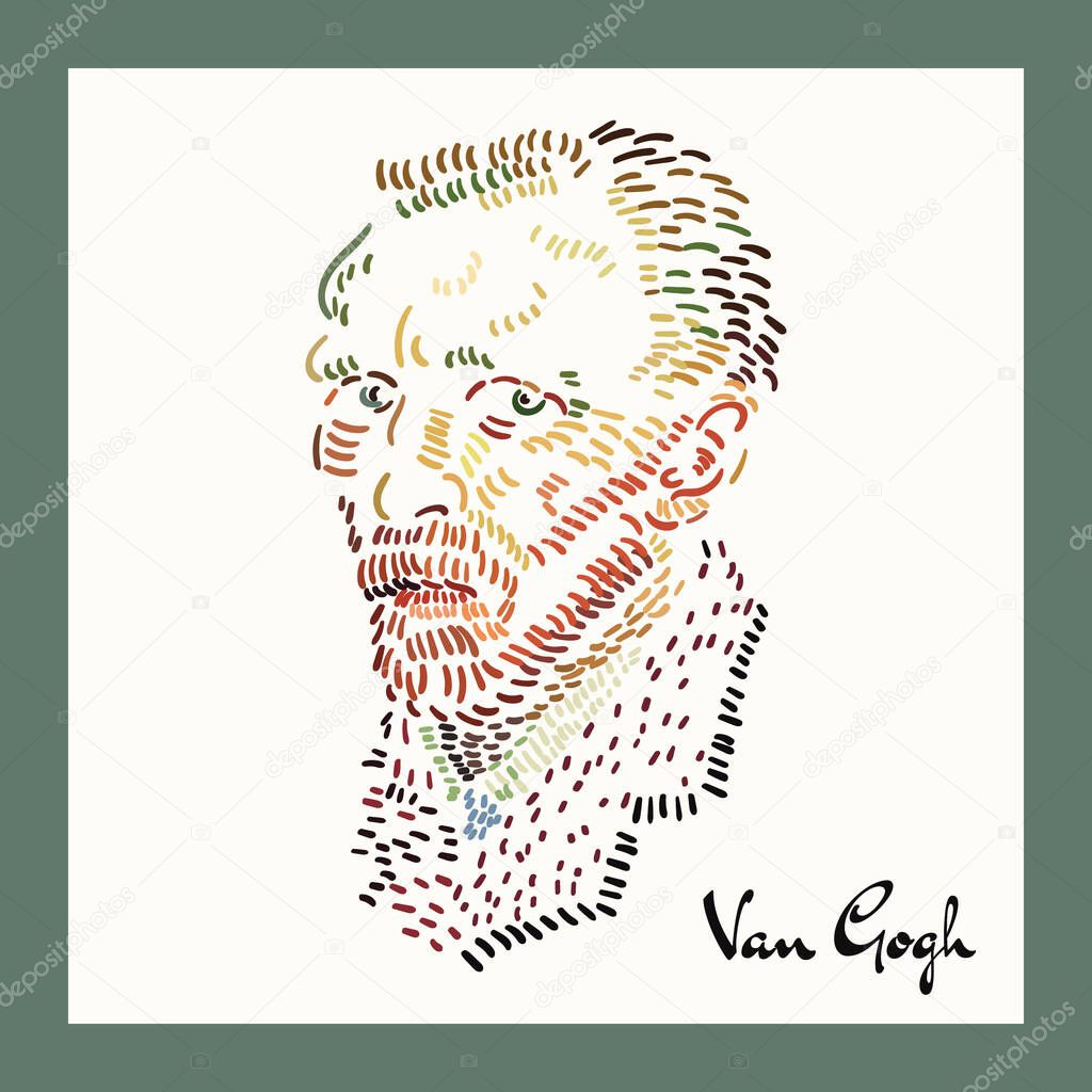 Portrait of Vincent Van Gogh. Vector illustration