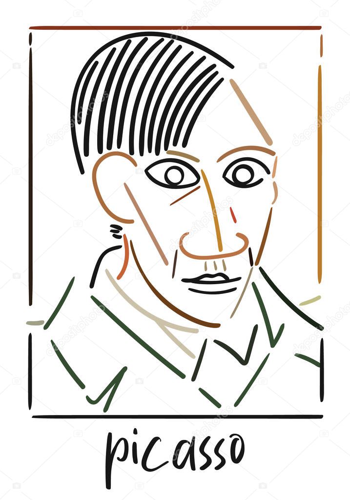 Pablo Picasso's self portrait. Vector illustration