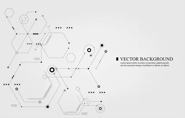 Connessione Rete Con Tecnologia Esagonale Geometrica Vettoriale Sfondo Vettoriale Grigio — Vettoriale Stock