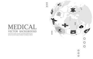 Vektör küresel dünya tıbbi beyaz vektör arkaplanı