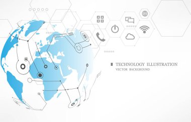 Soyut teknoloji sosyal bağlantı beyaz vektör arkaplanı