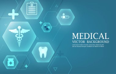 Modern geometrik altıgen şekli ve tıbbi ikonlar. Vektör tıbbi arkaplan