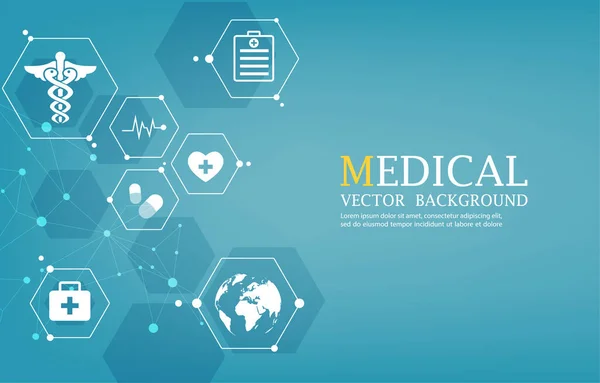 Vector Moderne Medische Behang Geometrische Zeshoek Vorm Medische Iconen Medische — Stockvector