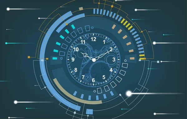 Technology Speed Time Concept Vector Technology Analog Clock Background — Vetor de Stock