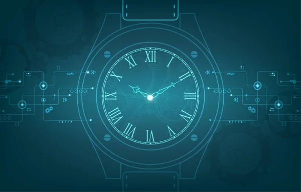 Technology Clock Vector Background Computer Time Concept — 图库矢量图片