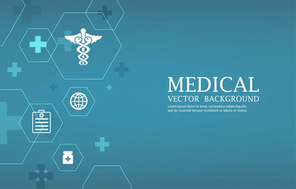 Modern Vector Medical Wallpaper Geometric Hexagon Shape Medical Icons Blue - Stok Vektor
