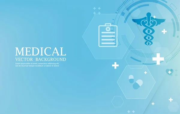 Medizintechnik Vektor Background Geometric Sechseck Shape Medical Icons Blue Wallpaper — Stockvektor