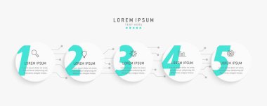 Vector Infographic etiket tasarım şablonu simge ve 5 seçenek veya adımla. İşlem şeması, sunumlar, iş akışı düzeni, afiş, akış şeması, bilgi grafiği için kullanılabilir.