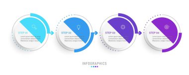 Simgeli ve 4 seçenekli Vector Infographic etiket tasarım şablonu. İşlem şeması, sunumlar, iş akışı düzeni, afiş, akış şeması, bilgi grafiği için kullanılabilir.