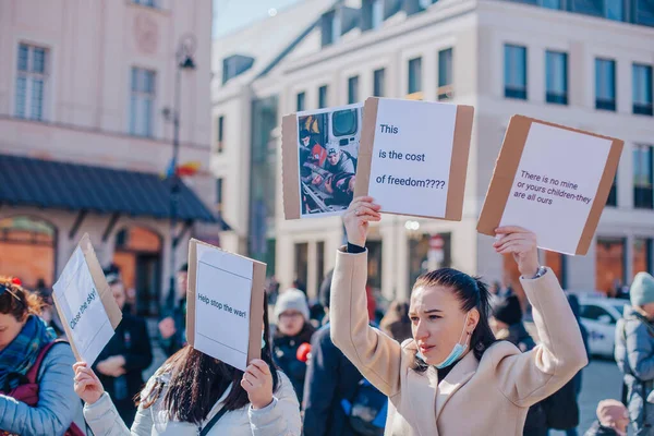 Varsóvia Polônia Março 2022 Marcha Paz Apoio Povo Ucrânia Não — Fotografia de Stock