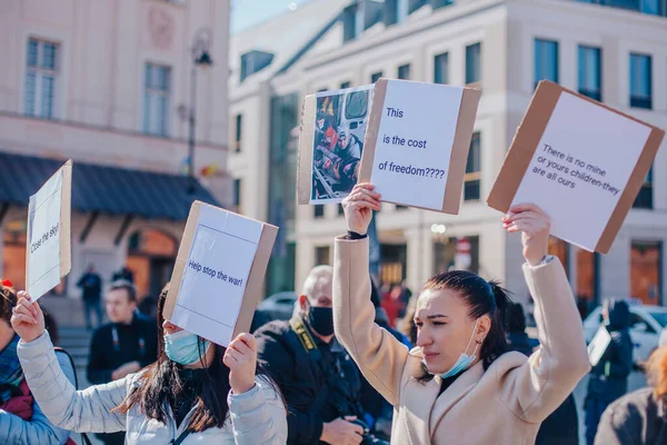 Warsaw Poland March 2022 우크라이나 국민들을 지지하는 전쟁은 러시아의 우크라이나에 — 스톡 사진