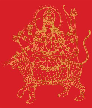 Tanrıça Durga Matha 'nın ya da Chamundi' nin çizimi ya da tasviri.