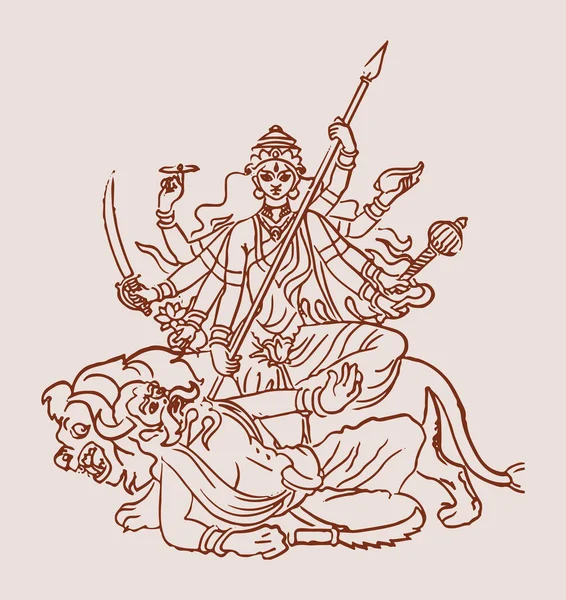 Zeichnung Oder Skizze Der Göttin Durga Matha Oder Chamundi Nahaufnahme — Stockvektor