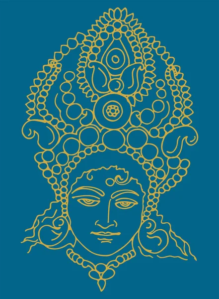Рисунок Эскиз Богини Дурги Матхи Чамунди Крупным Планом Лица Редактируемой — стоковый вектор