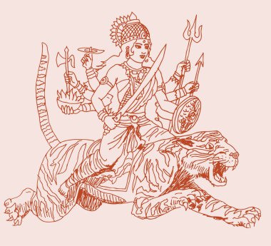 Tanrıça Durga Matha 'nın ya da Chamundi' nin çizimi ya da tasviri.