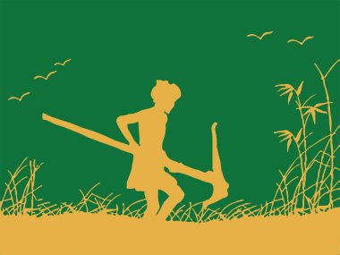 Boğalar ve doğa geçmişi olan bir tarım çiftçisi için toprak çizimi ya da taslak hazırlama