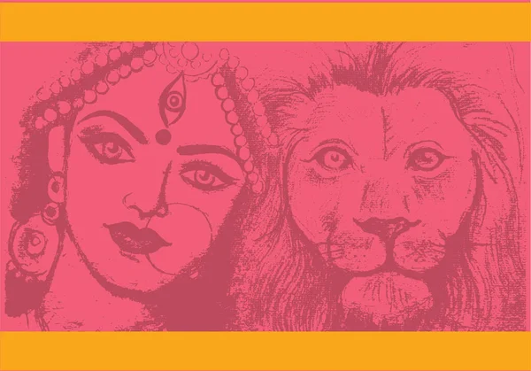 Rysunek Lub Szkic Potężny Hinduska Bogini Durga Lub Kali Mata — Wektor stockowy