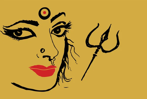 Рисунок Набросок Мощной Индуистской Богини Дурга Кали Мата Редактируемая Иллюстрация — стоковый вектор