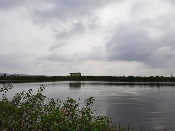 Närbild Vacker Sjö Eller Damm Landsbygden Channapatna Bevoor Nära Pond — Stockfoto