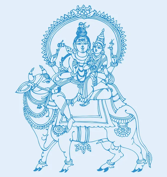 Disegno Schizzo Lord Shiva Suo Segno Simboli Delineano Illustrazione Modificabile — Vettoriale Stock