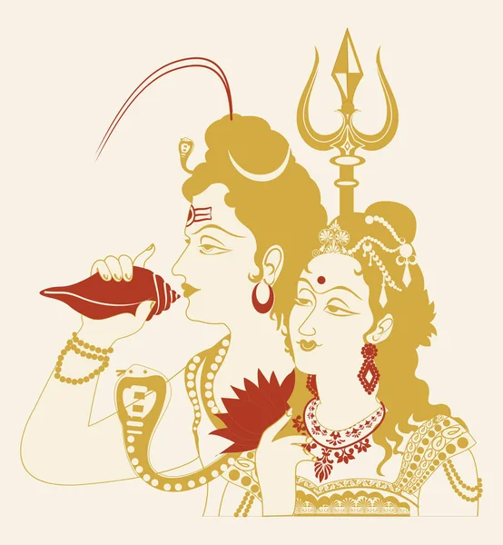 Zeichnung Oder Skizze Von Lord Shiva Und Göttin Parvati Editierbare — Stockvektor