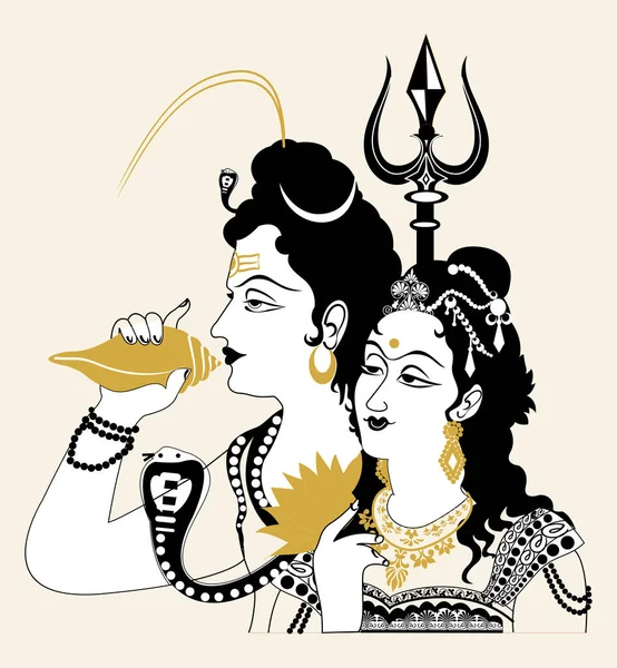 Disegno Schizzo Lord Shiva Dea Parvati Contorno Modificabile Illustrazione Silhouette — Vettoriale Stock