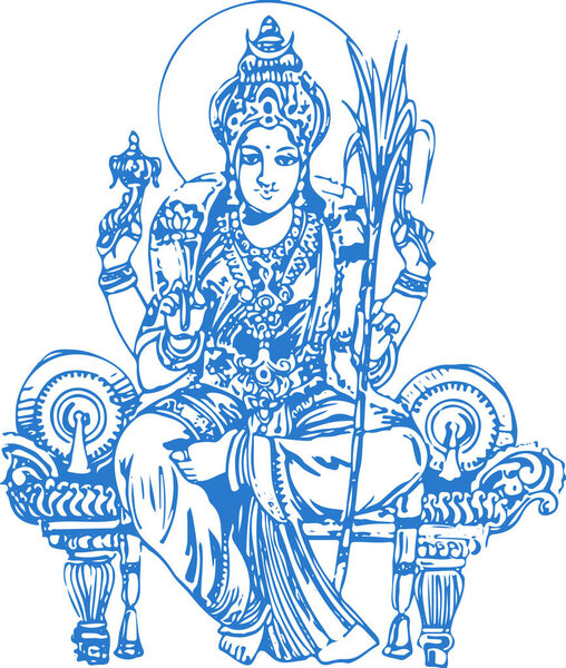 Drawing or Sketch of Hindu Goddess Kamakshi Amma outline editable illustration