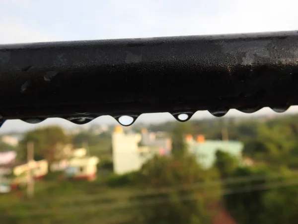 Closeup Beautiful View Drop Raindrop Captured Window Grill Nature Background — Stock Photo, Image