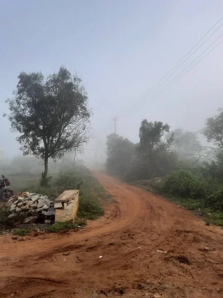 Бангалор Карнатака Индия Дек 2021 Красивый Вид Туманный Туман Сельской — стоковое фото