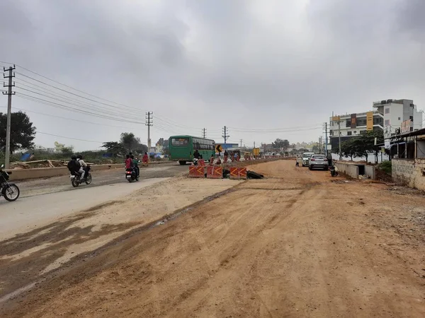 Bangalore Karnataka India Dec 2021 Closeup Working Road Construction Work — Stock Photo, Image