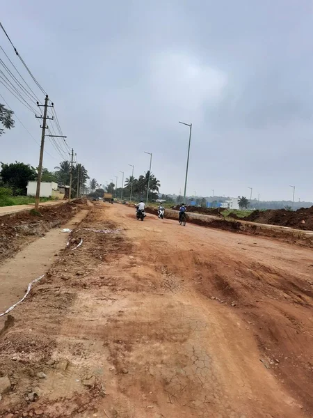 Bangalore Karnataka Indien Dezember 2021 Nahaufnahme Der Arbeit Straßenbau Ländlichen — Stockfoto