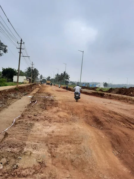 Bangalore Karnataka India Dec 2021 Closeup Working Road Construction Work — Stock Photo, Image