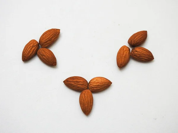 Pile Heap Many Almonds Seeds Isolated White Background — Stock Photo, Image