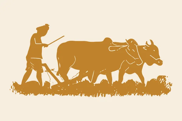 Dibujo Boceto Hacer Diferentes Tipos Trabajo Por Agricultor Campo Agrícola — Vector de stock