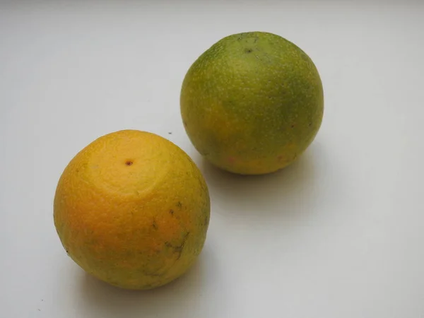 Closeup Indian Yellow Orange Color Two Musambi Sweet Lemon Fruits — стоковое фото