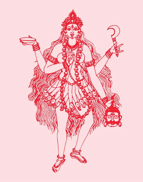 Hindu Tanrıça Durga Veya Kali Mata Nın Çizimi Veya Çizimi — Stok Vektör