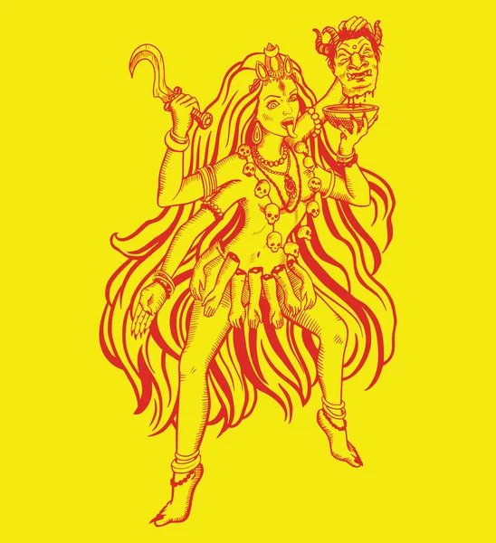 Desenho Esboço Deusa Hindu Durga Kali Mata Esboço Ilustração Editável — Vetor de Stock