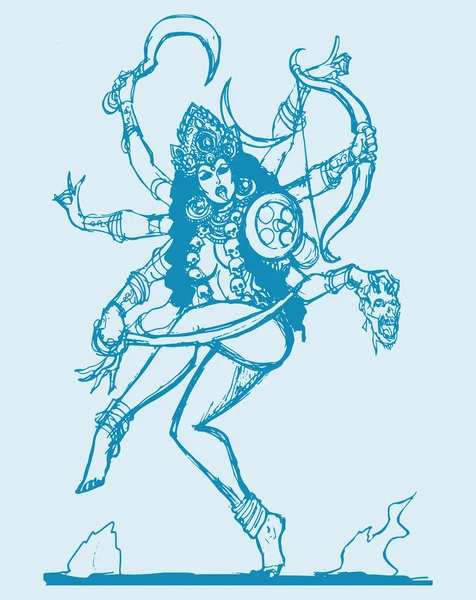 Desenho Esboço Deusa Hindu Durga Kali Mata Esboço Ilustração Editável — Vetor de Stock