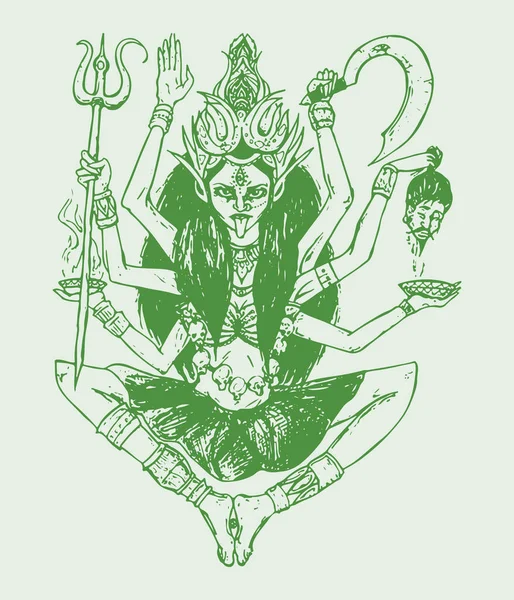 Desenho Esboço Deusa Hindu Durga Kali Mata Esboço Ilustração Editável —  Vetores de Stock