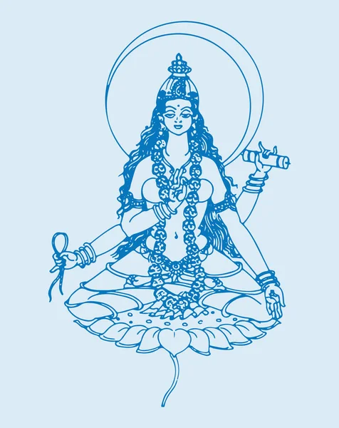 Zeichnung Oder Skizze Der Hindugöttin Durga Oder Kali Mata Umriss — Stockvektor