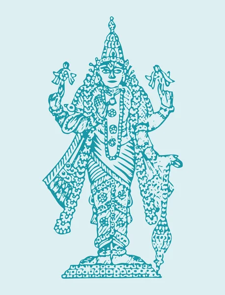 Drawing Sketch Hindu God Lord Vishnu Avatar Venkateshwara Outline Editable — Stock Vector