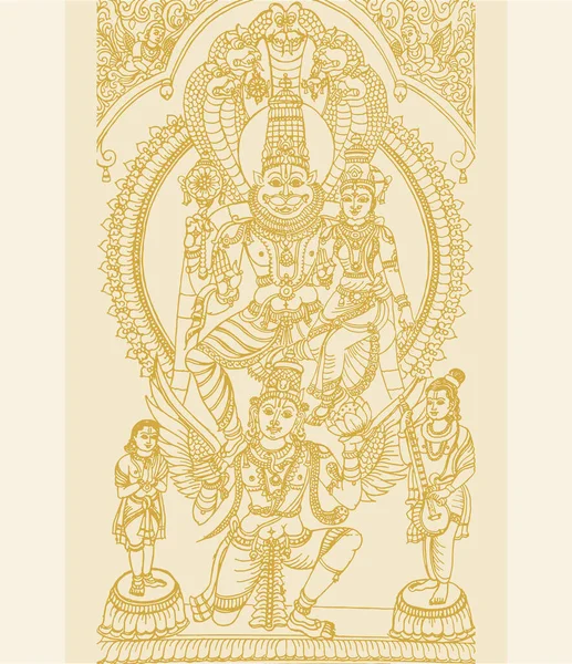 Drawing Sketch Hindu God Lord Vishnu Avatar Venkateshwara Outline Editable — 스톡 벡터