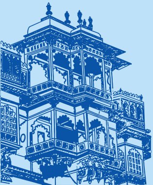 Royal Mysore Sarayı 'nın çizimi ya da çizimi Düzenlenebilir Vektör İllüstrasyonu