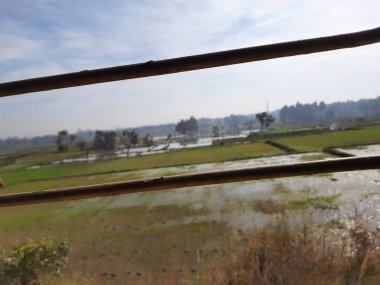 Mysore, Karnataka, Hindistan-11 Şubat 2022: Güzel Hint Tren İstasyonu ve platformunun penceresinden demir çubukla kapatılması.