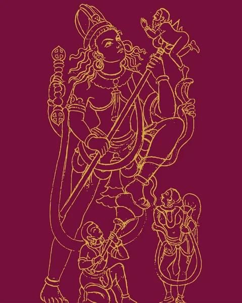 Dibujo Boceto Dios Poderoso Hindú Destructor Señor Shiva Esquema Ilustración — Vector de stock