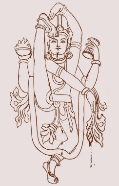 Hindu güçlü tanrının çizimi ya da çizimi ve yok edici Lord Shiva ana hatlarıyla düzenlenebilir illüstrasyon.