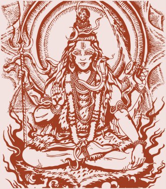 Hindu güçlü tanrının çizimi ya da çizimi ve yok edici Lord Shiva ana hatlarıyla düzenlenebilir illüstrasyon.