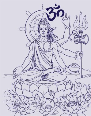 Hindu güçlü tanrının çizimi ya da çizimi ve yok edici Lord Shiva ana hatlarıyla düzenlenebilir illüstrasyon.